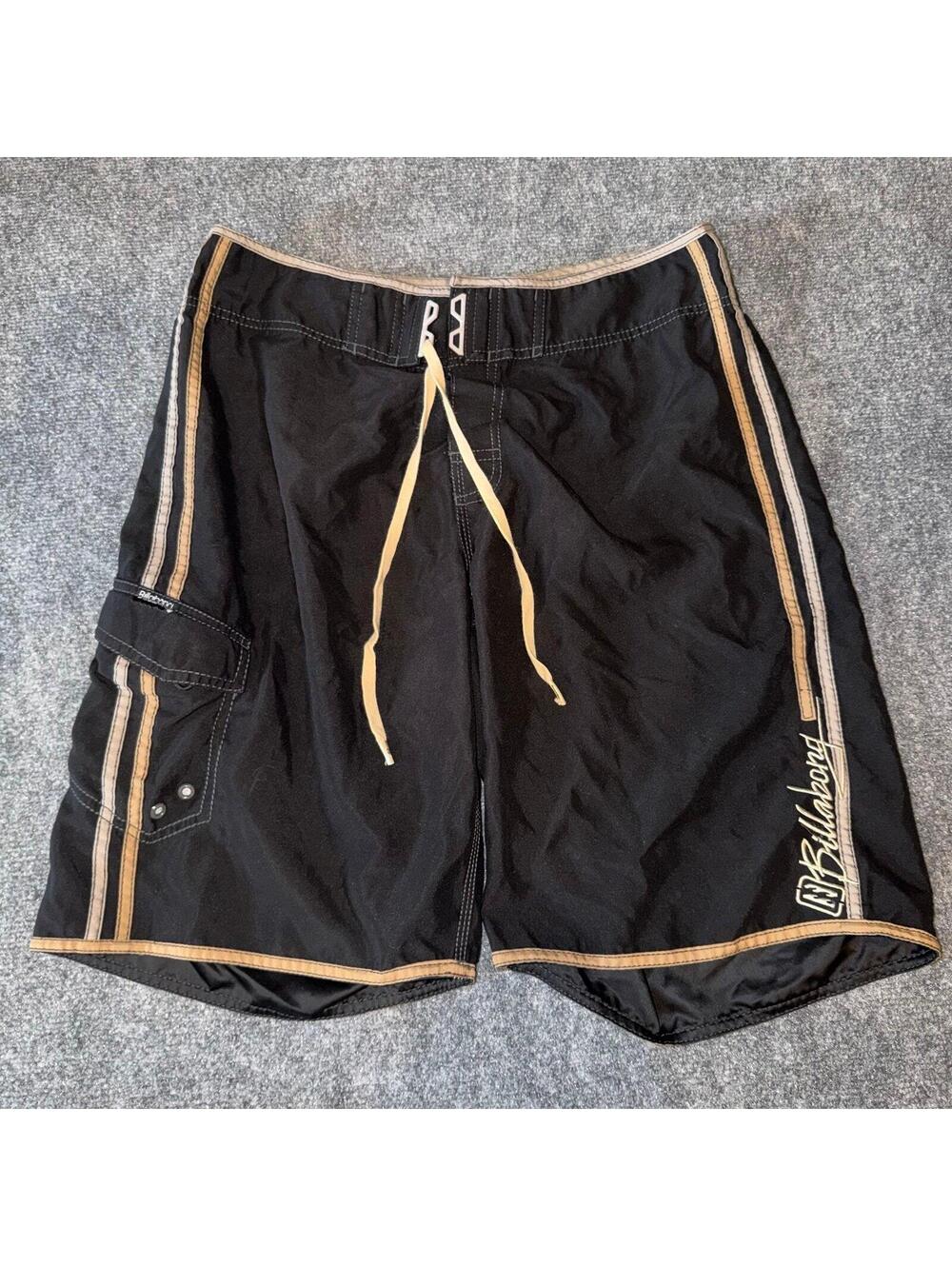 Billabong Black/Brown Stripe Surf Board Shorts Mens LG Vtg y2k 90s Rare